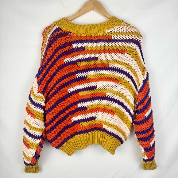 Zara Chunky Knit Colorful Striped Sweater Cardigan Button Front Size Large - Picture 8 of 10